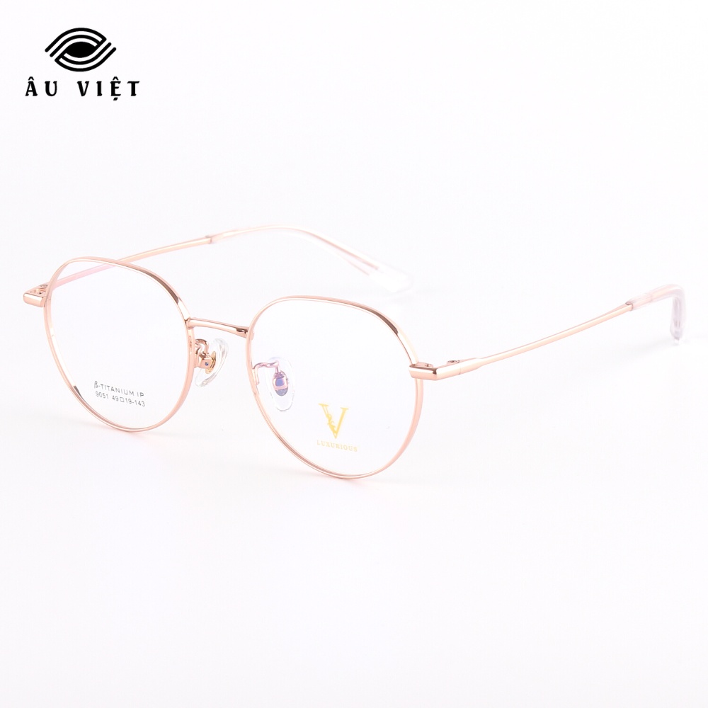 Gọng kính kim loại titanium Luxurious 9051 nam nữ dáng tròn Full box