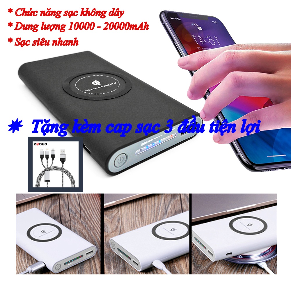 Sạc Pin Dự Phòng SP 10000mah-20000mah Chuẩn Qi không dây Cho iPhone Samsung...