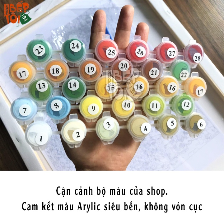 TRANH TÔ MÀU THEO SỐ HÓA PHẬT GIÁO,căng khung dày 2,5cm Khổ 40x50cm.