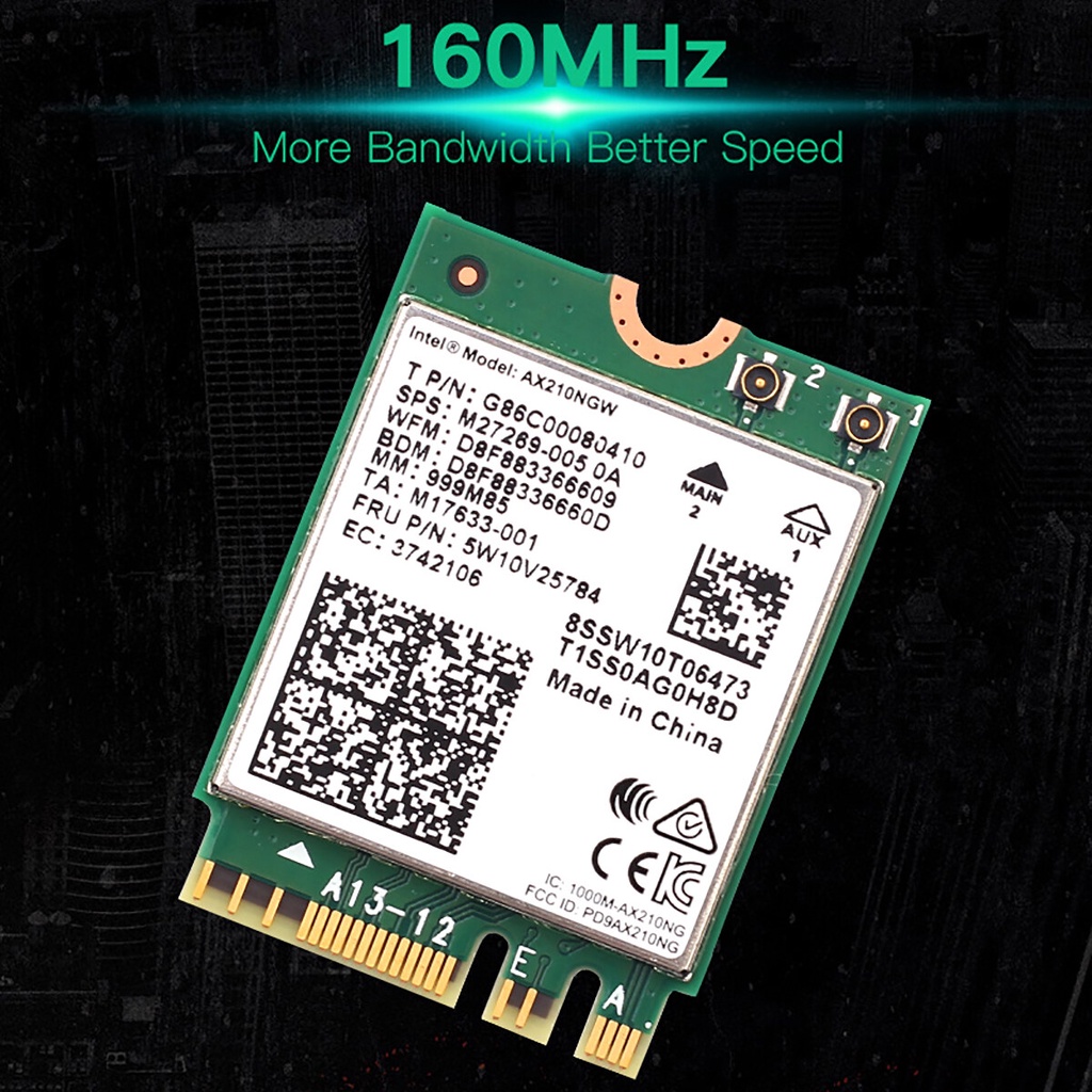 Bộ Ăng Ten WiFi Không Dây Wi-Fi 6E Intel AX210 Bluetooth 5.2 + 3000Mbps 2.4Ghz 5Ghz 6Ghz M.2 6 Thẻ 802.11A / ac Hỗ Trợ MU-MIMO OFDMA Windows 10 Với 6Dbi