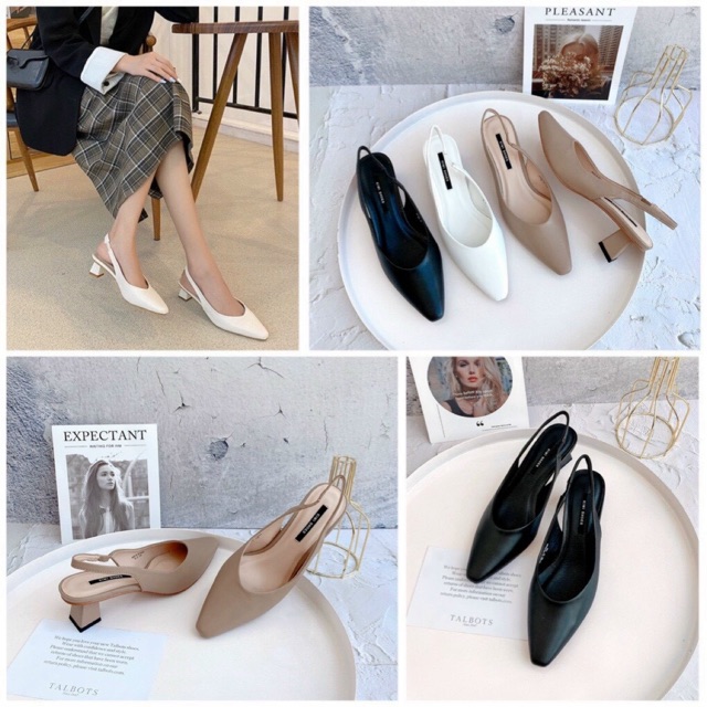 Slingback gót thang cao 4cm da mềm