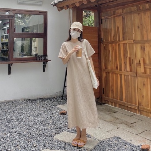 Đầm nữ dáng dài form rộng - Váy suông dài trơn, thắt eo vintage V-TS | BigBuy360 - bigbuy360.vn