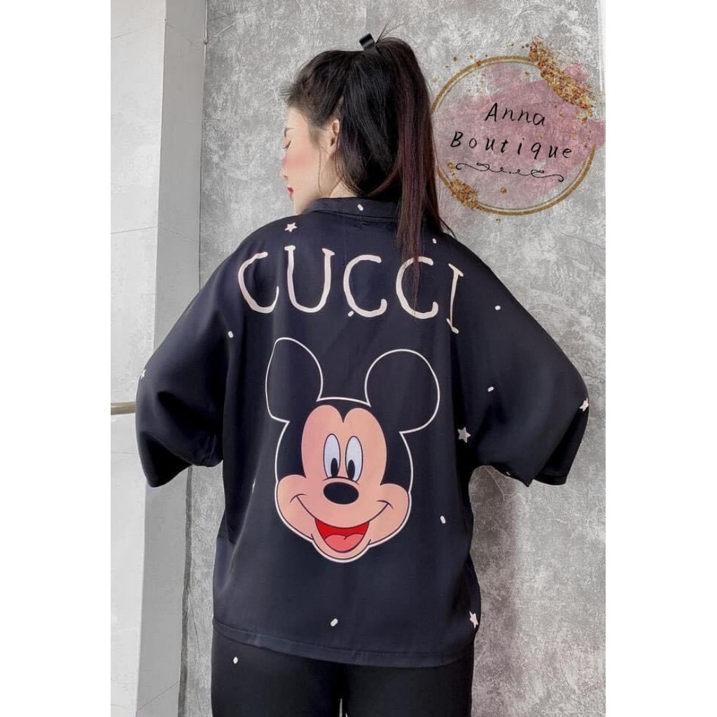 Đồ Bộ Phi Lụa Quần Dài Chuột Mickey, Pijama Cao Cấp