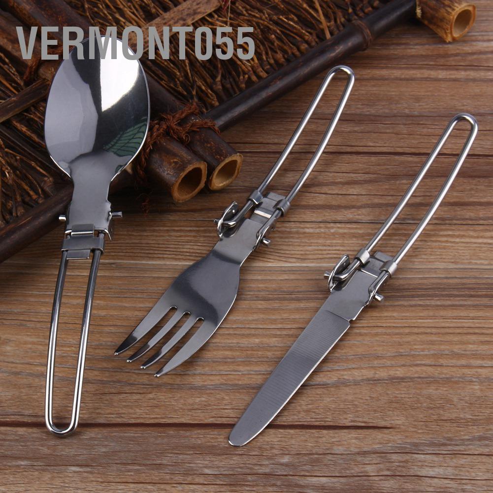 💯Hàng Hot😁 Thép không gỉ Di động Cắm trại Dã ngoại Bộ dao kéo Bộ dao dĩa + Túi 💖Hàng giao ngay💖Vermont055