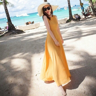 Đầm maxi xẻ tà dây lưng