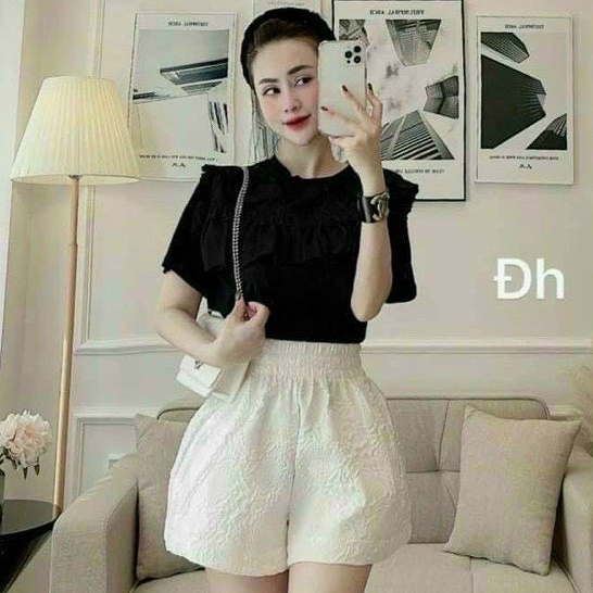 Quần short nữ dập nổi 3D LOZADO quần đùi nữ phồng xốp hoa cap chun lưng cao Q508 | BigBuy360 - bigbuy360.vn