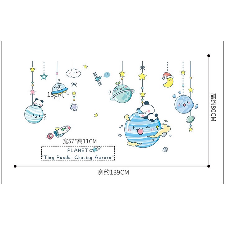 Tranh dán tường 3D đáng yêu cho bé - Các hành tinh ngộ nghĩnh KT 139x90cm, Decal trang trí phòng cho trẻ em