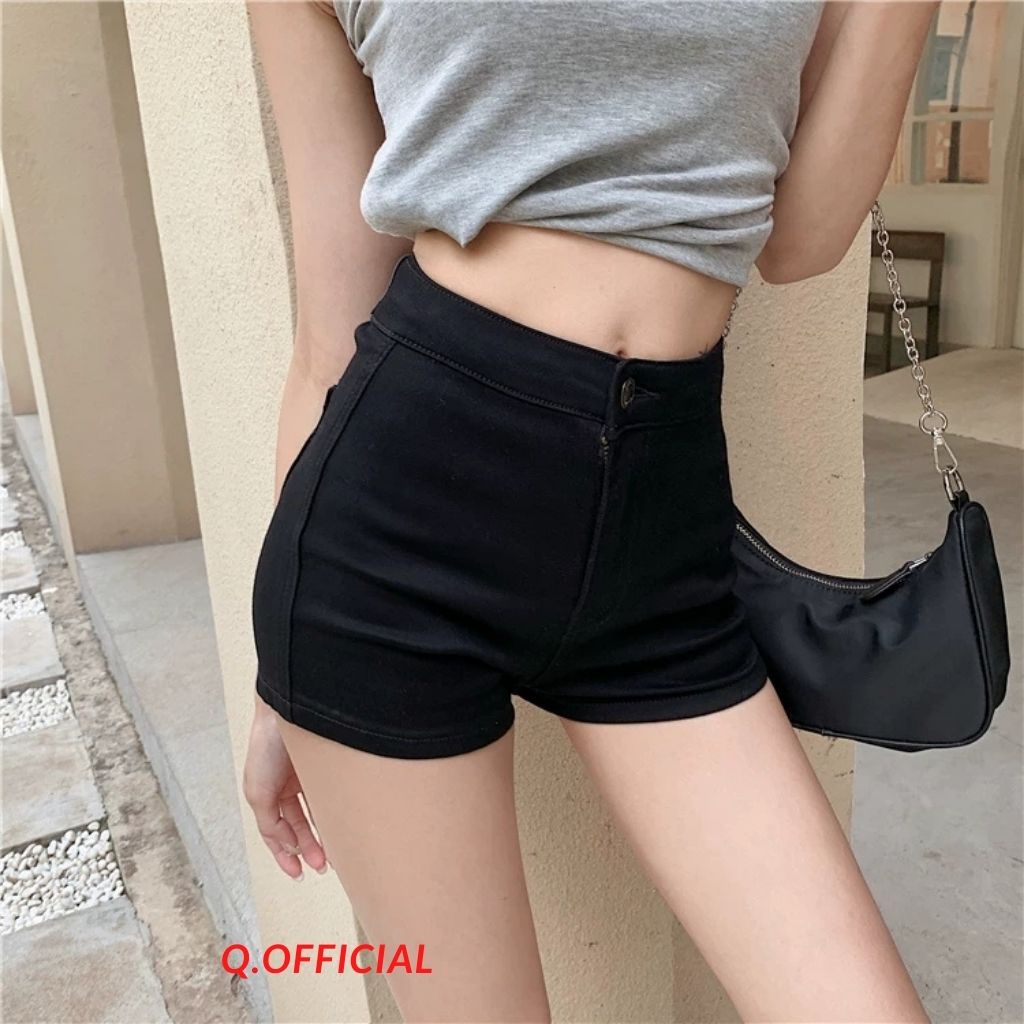 Quần Short Nữ Jean Giấy cạp Cao Khóa Trước Q.official