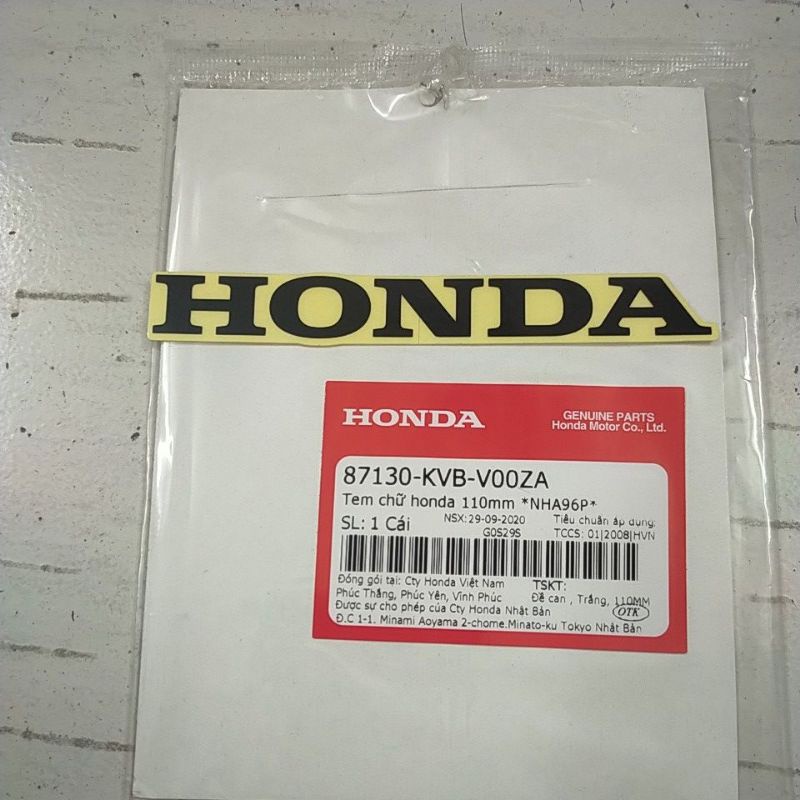Tem Honda Màu đen, nền trong suốt 110mm