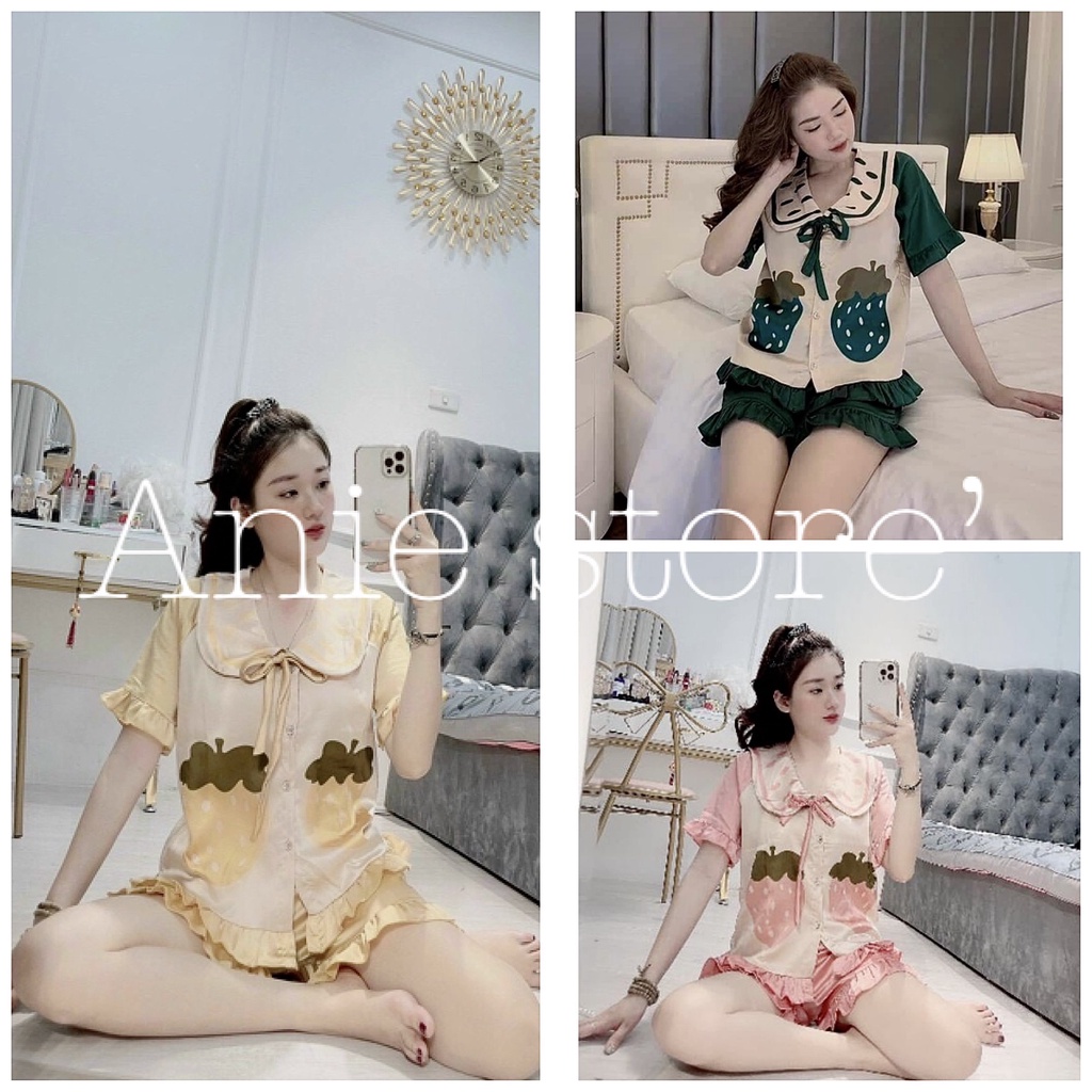 Bộ Pijama Nữ Lụa Viền Bèo 🦋 Set Nữ Cộc Tay Cổ Bẻ Buộc Cơ Cúc Cài 5 Màu 🦋