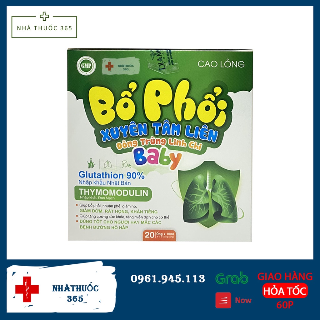 Bổ Phổi Xuyên Tâm Liên Đông Trùng Linh Chi BaBy Từ Các Thảo Mộc Dân Gian Giảm Ho Giảm Đờm Nhuận Phế hộp 20 ống