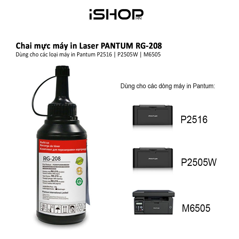 Chai mực máy in Laser PANTUM RG-208, sử dụng cho máy in P2516, P2505W, M6505