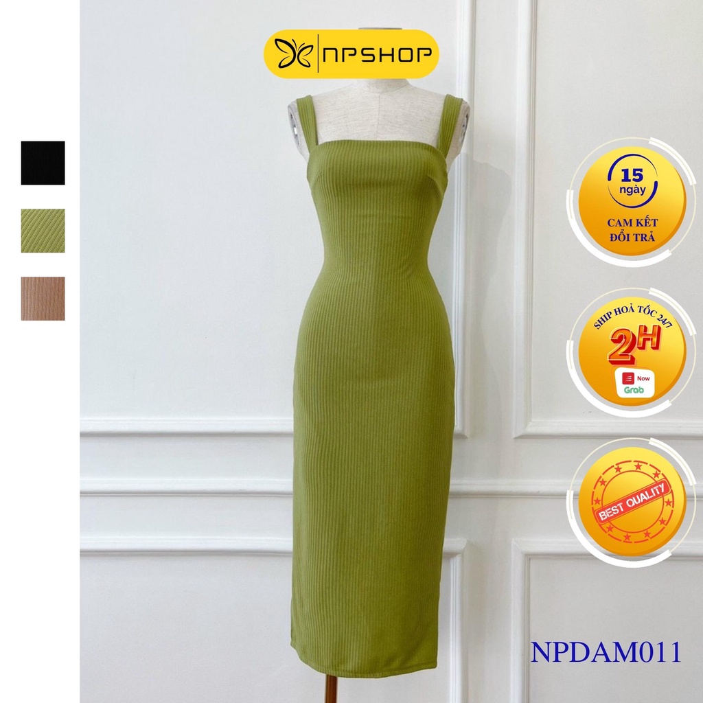 Đầm thun nữ ôm body hai dây dáng dài, đầm nữ sát nách midi chất thun gân NPDAM011