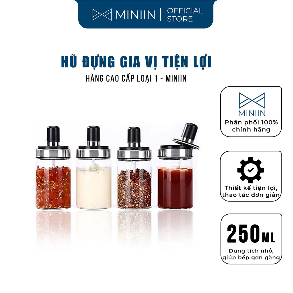 Hũ đựng gia vị thuỷ tinh Hũ gia vị kèm muỗng Lọ đựng gia vị 250ml