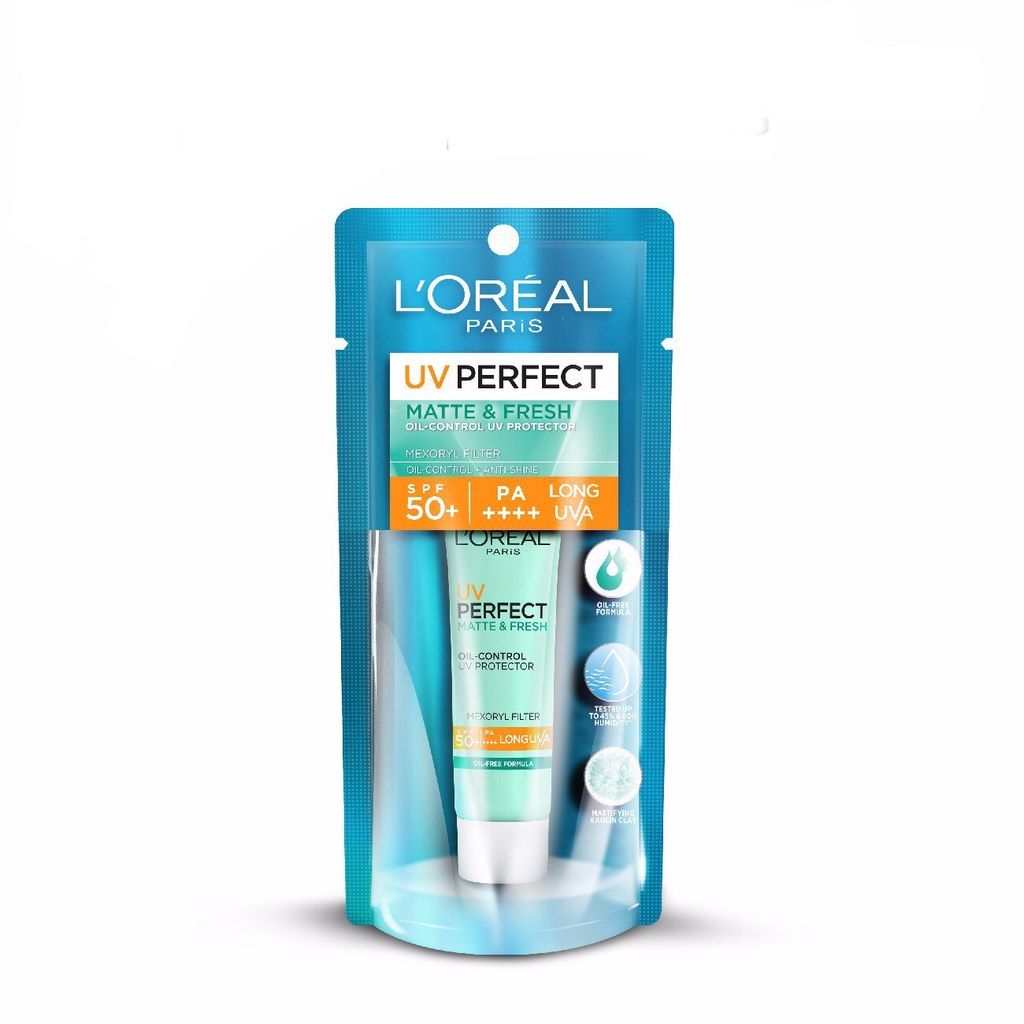 L'oreal Kem Chống Nắng Kiềm Dầu Se Mịn Lỗ Chân Lông Và Chống Ô Nhiễm UV PERFECT MATTE &amp; FRESH SPF50/PA++ 15ml