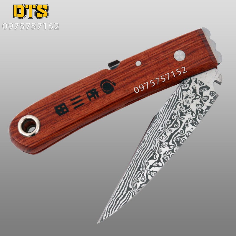 Dao ghép cây, ghép cành, dao chiết cành gấp gọn thép Nhật Bản SK5 SAGAWA hoa tiết Damascus Siêu sắc bén - Chính xác cao
