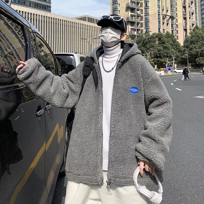 Áo khoác nam đệm lông cừu lót cotton dày dáng rộng phong cách Hàn Quốc sành điệu