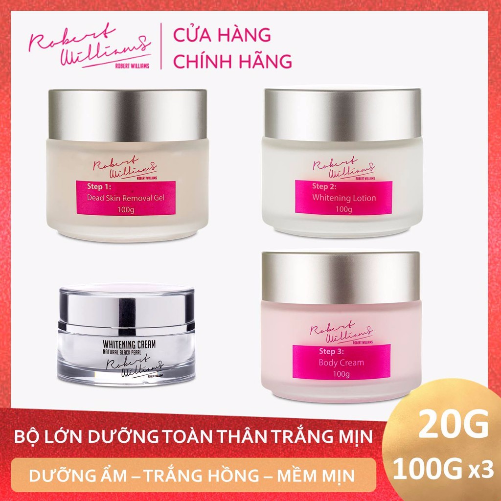 Combo dưỡng trắng căng mướt da mặt Ngọc trai 20g và Bộ 3 bước HomeSpa tắm trắng 100g ROBERT WILLIAMS | BigBuy360 - bigbuy360.vn
