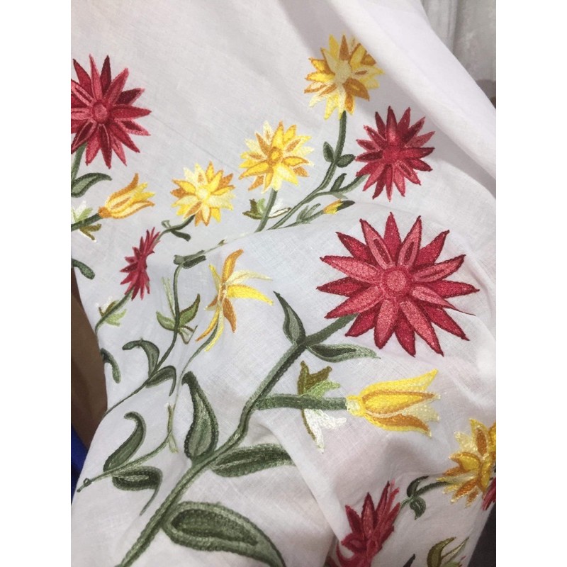 Vải thô boi thêu hoa 2 đầu ảnh thật