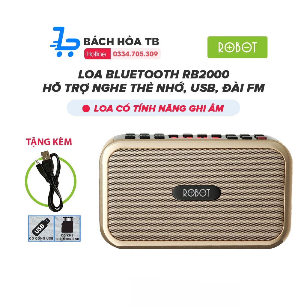 Loa BLUETOOTH ROBOT RB200, máy nghe nhạc đọc kinh phật dùng thẻ nhớ/USB pin siêu trâu chất lượng cao
