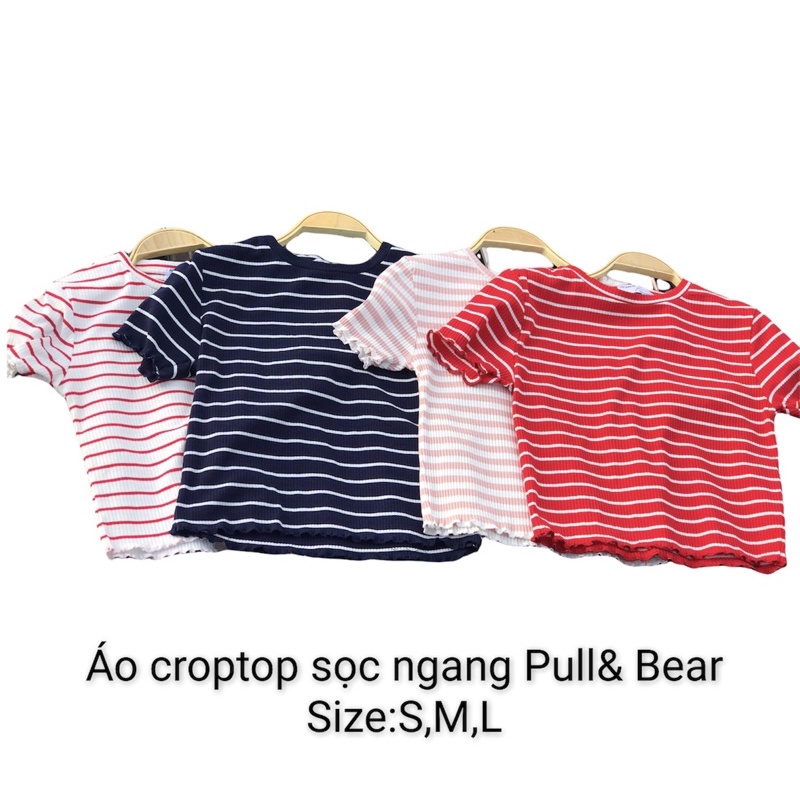 Áo thun croptop nữ sọc ngang Pull&Bear-hàng xuất xịn
