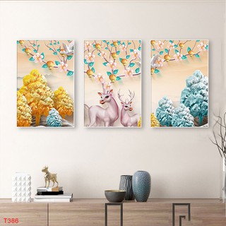 TRANH HƯƠU DÁN TƯỜNG BỘ 3 BỨC SANG TRỌNG