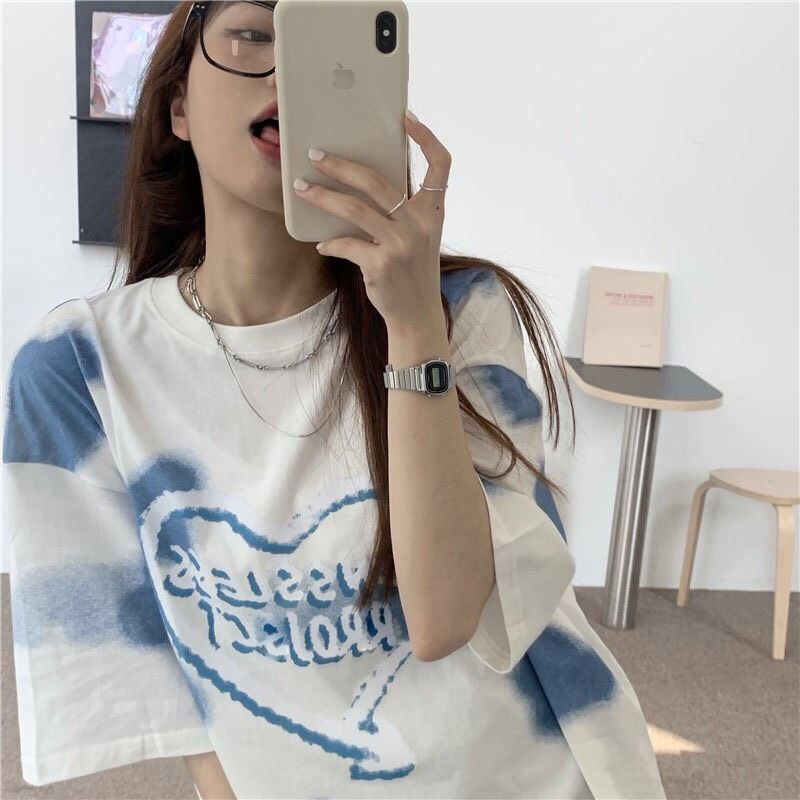 Áo thun loang from rộng unisex, áo phông loang tay lỡ trắng đốm mây xanh | BigBuy360 - bigbuy360.vn