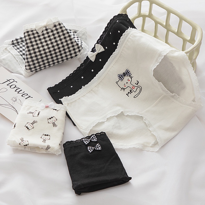 Quần lót nữ cotton combo 5 màu thiết kế mèo cute 306