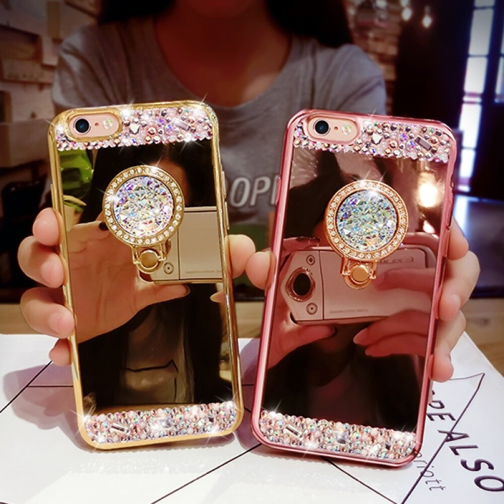 Ốp lưng gương kim cương mềm mại bằng kim cương TPU mềm với vòng giữ cho iphone 6 6s 7 8 plus x xs xr max 11 pro max | BigBuy360 - bigbuy360.vn