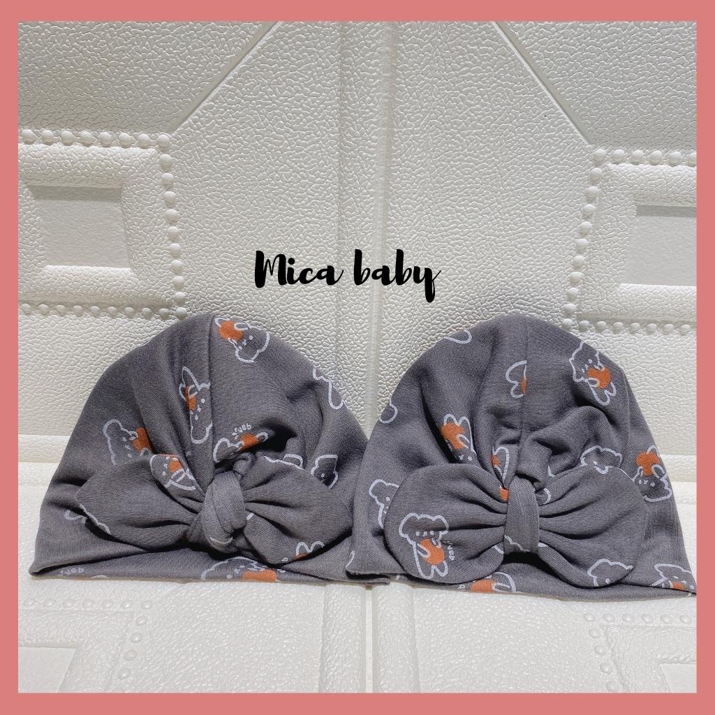 Mũ turban màu xám đen họa tiết hình gấu đáng yêu cho bé Mica Baby MTB95