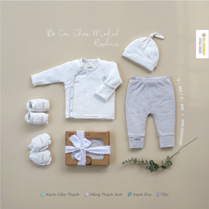 HRNEE - Bộ dài sơ sinh cài chéo cho bé trai bé gai hãng HRNEE