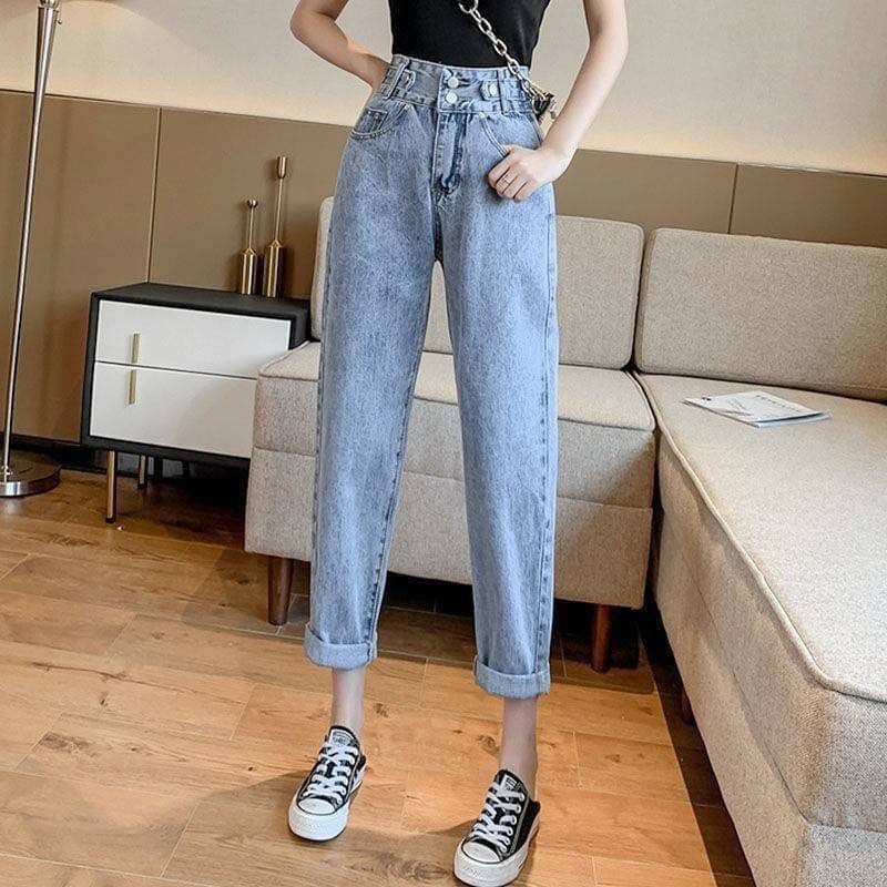 QUẦN BAGGY JEAN NỮ LƯNG CAO 2 NÚT 2 ĐAI MÀU XANH NHẠT CAO CẤP BABO ĐỦ SIZE S, M, L SIÊU XỊN SÒ, CỰC ĐẲNG CẤP