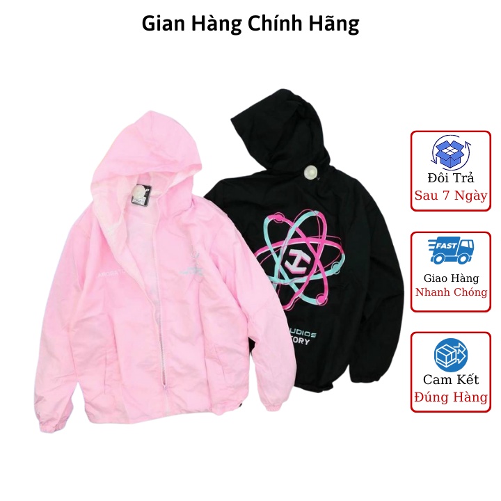 Áo khoác dù nữ đẹp unisex form rộng 2 lớp chống nước có nón Laboratory màu đen, hồng - Không nhăn nhão, không phai màu
