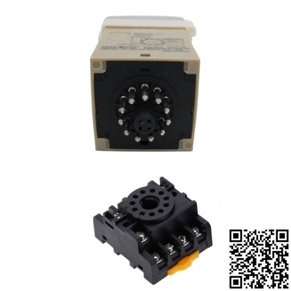 Bộ đếm 4 số tự động DH48J-11 từ 1 đến 999900 digital counter 11 chân tròn điện áp 220VAC kèm chân đế PF113A