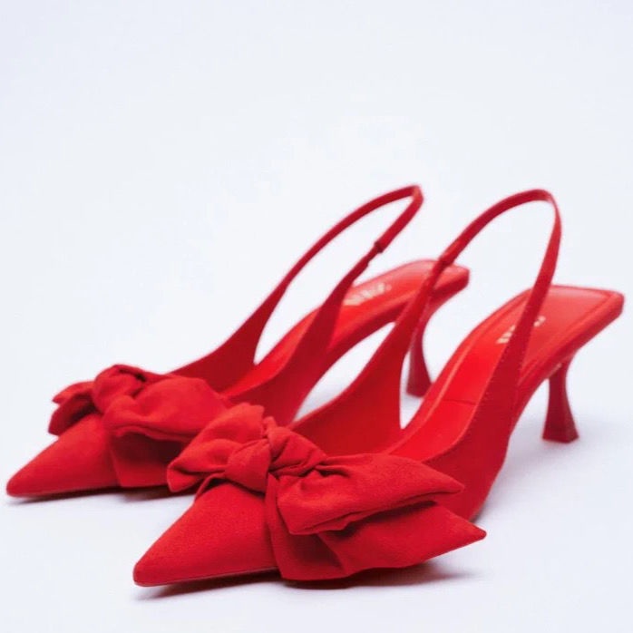 Giày Cao Gót Zara2022 Da Lộn Đính Nơ Xinh Xắn Thời Trang Cho Nữ