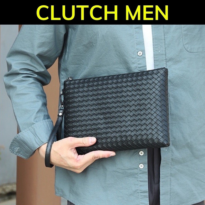 Ví cầm tay Nam 2021 -BH 24 tháng- ví da nam đan tay thủ công- clutch nam màu đen