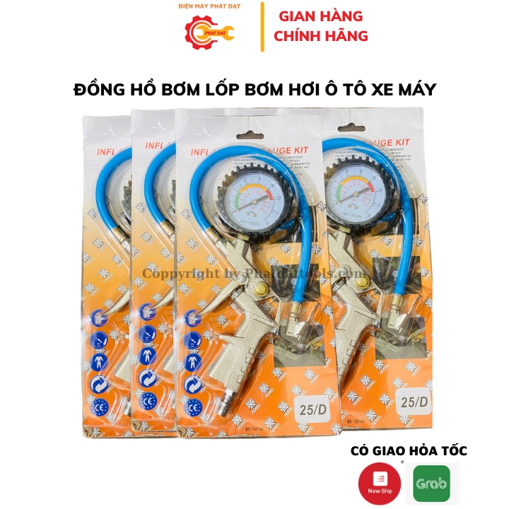 Combo Dây xoắn hơi 9m và đồng hồ bơm lốp Đài Loan Hàng Chất Lượng