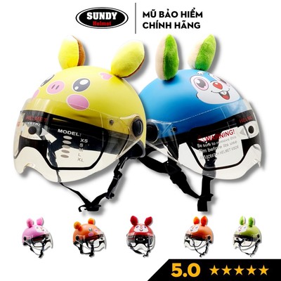 Mũ bảo hiểm trẻ em có kính SUNDY cho bé từ 3-5 tuổi, họa tiết thỏ, heo xinh cute đáng yêu, có tai ngộ nghĩnh