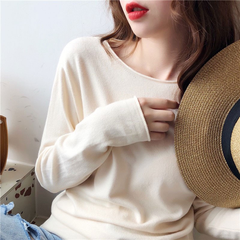 Áo Sweater Dệt Kim Tay Dài Cổ Tròn Dáng Rộng Thời Trang Mùa Thu Cho Nữ