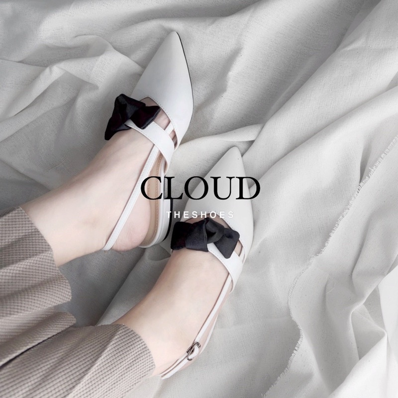 Giày Sandal bệt nữ bít mũi nhọn dây ngang đính nơ đen – Cloud The Shoes