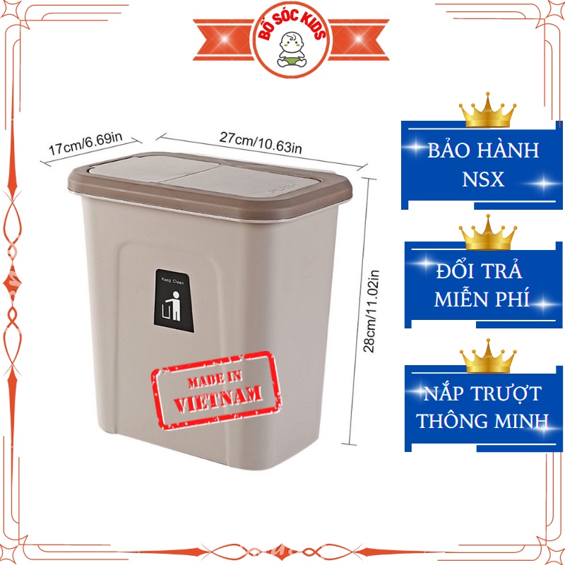 Thùng rác treo tủ bếp bằng nhựa có nắp đậy dạng trượt thông minh, đựng rác siêu tiện lợi cho không gian nhà bếp