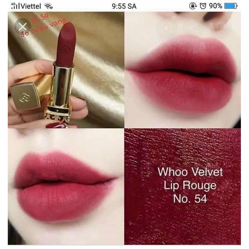 Xả lỗ Son lì Hoàng cung Whoo Velvet Lip Rouge mini màu 54 đỏ rượu vang (cherry)/ món quà ý nghĩa cho phụ nữ