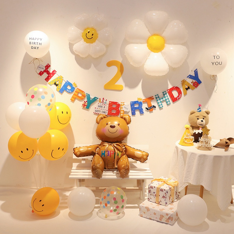 Bóng Hình Gấu Ôm Bánh, Gấu Teddy 4d Trang Trí Sinh Nhật