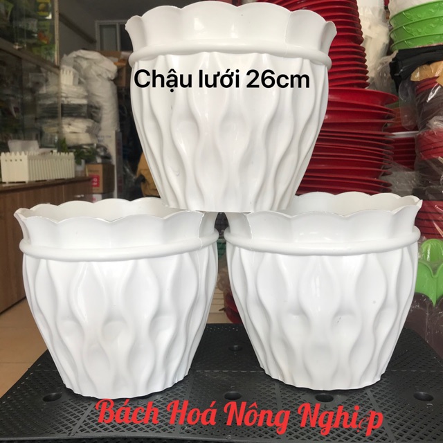 Chậu nhựa mắc lưới bầu giả sứ - size 26 cm