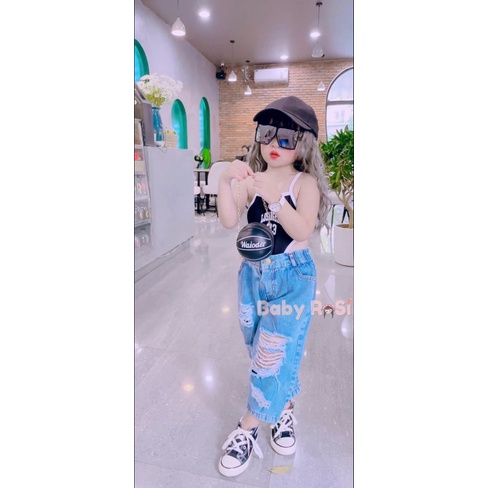 Quần jean ống xuông rách cho bé