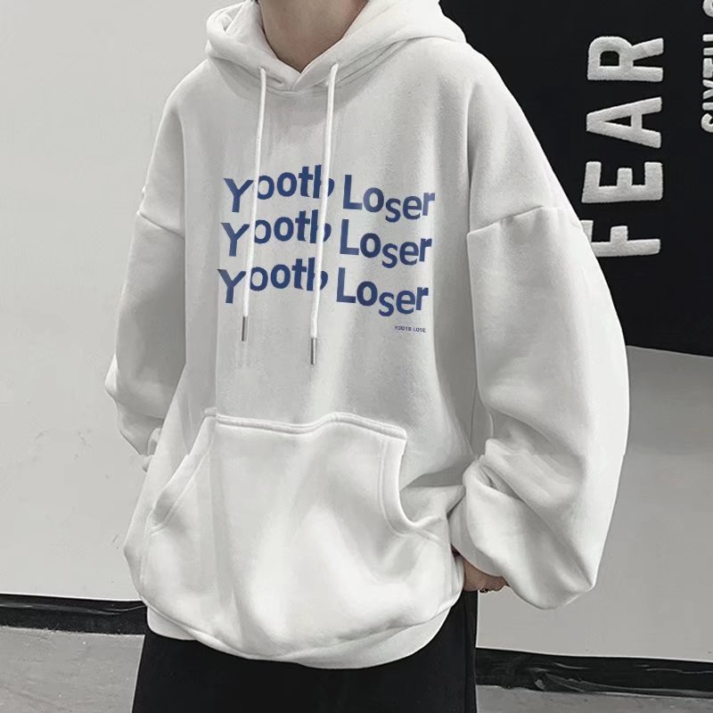 Áo hoodie tay dài dáng rộng in chữ thời trang mùa đông phong cách hong kong cho nam size m-8xl