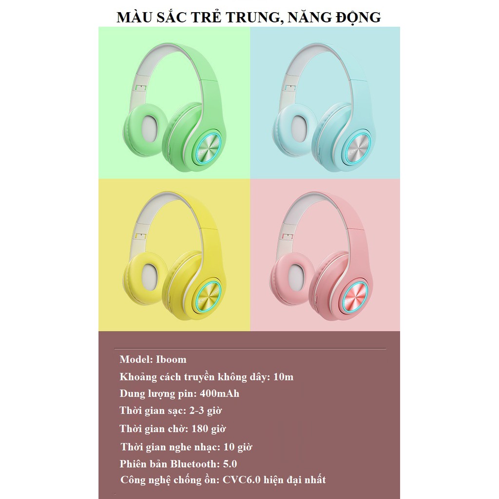 Tai Nghe Chụp Tai ❤️FREESHIP❤️ Tai Nghe Bluetooth Âm Thanh Sống Động - Tai Nghe Không Dây Iboom B39 Phong Cách Trẻ Trung