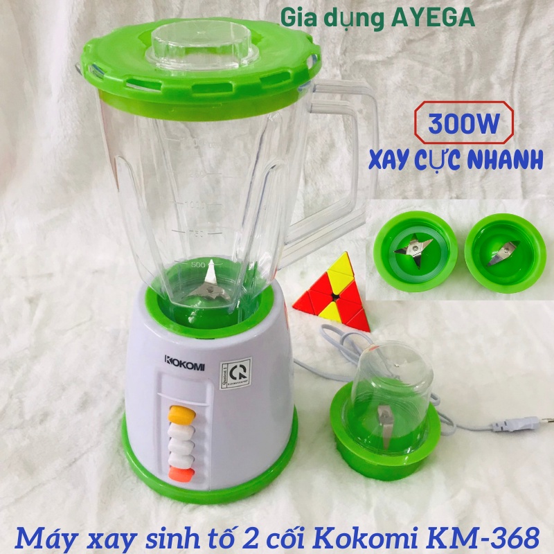 Máy xay sinh tố 2 cối Kokomi-368 nhựa kháng vỡ , 4 chế độ xay, hàng chính hãng loại 1.