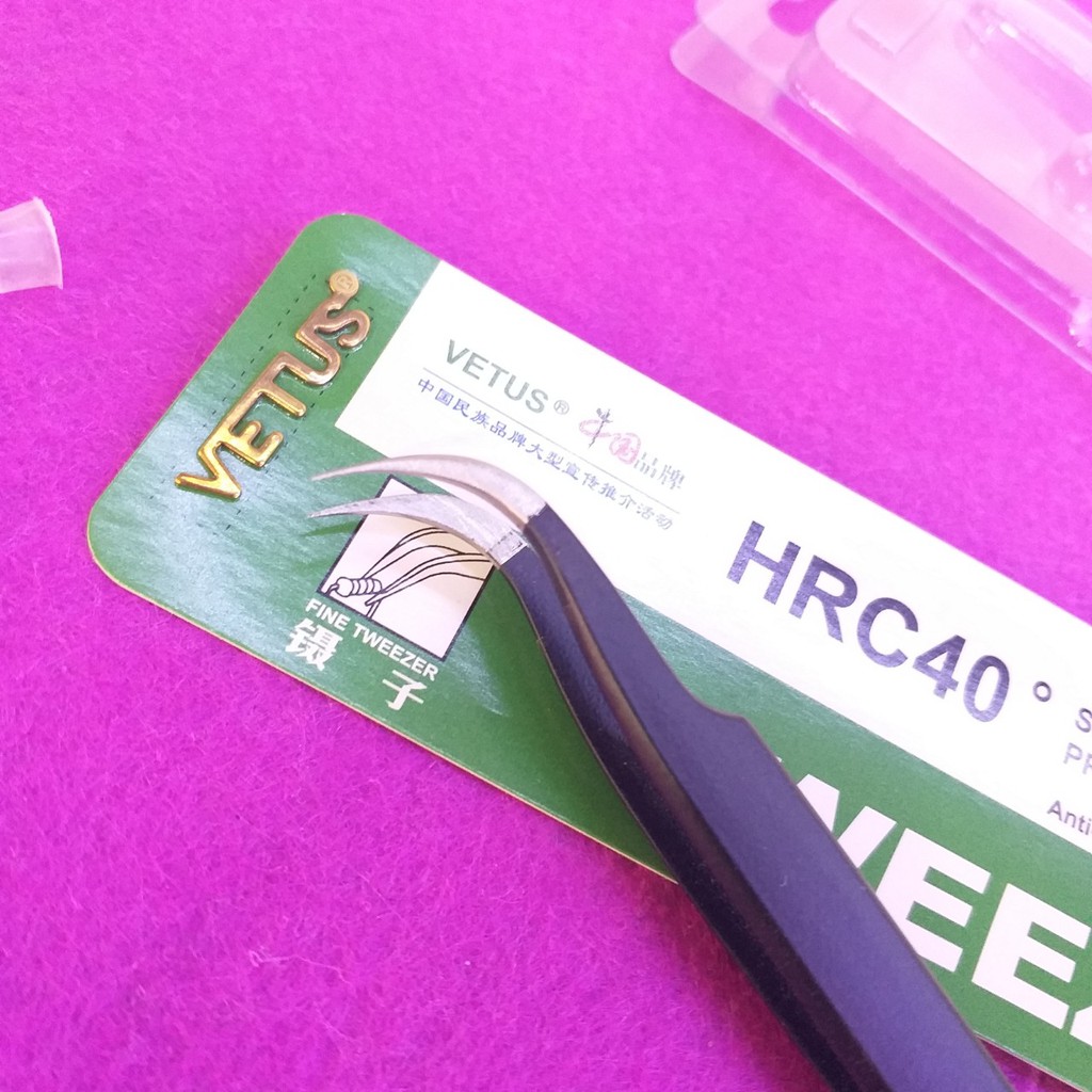 Nhíp kẹp, Nhíp nối mi Tweezers chính hãng Vetus mũi cong chống nhiễm từ