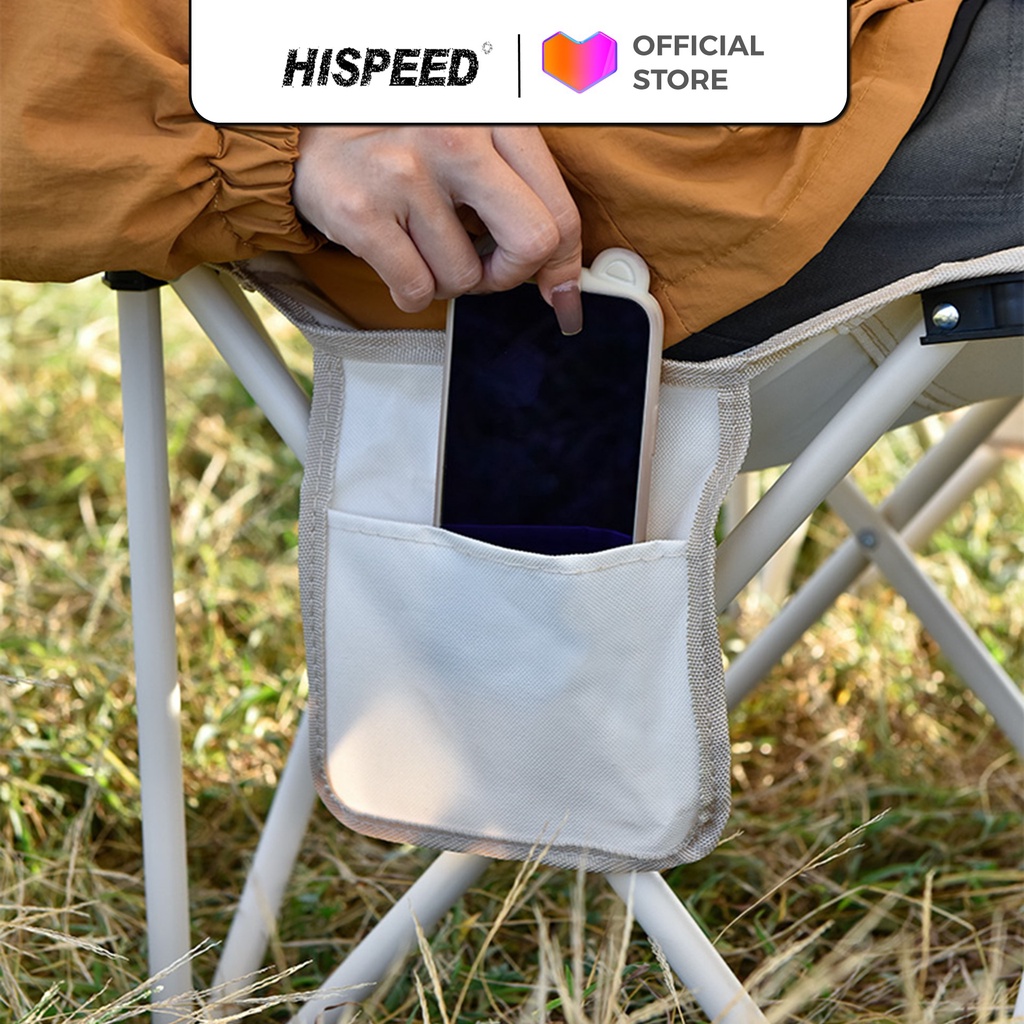 Ghế Dã ngoại Cắm trại gấp gọn Ghế xếp cao cấp trắng ngà bọc nhựa Hispeed, vải oxford 600D